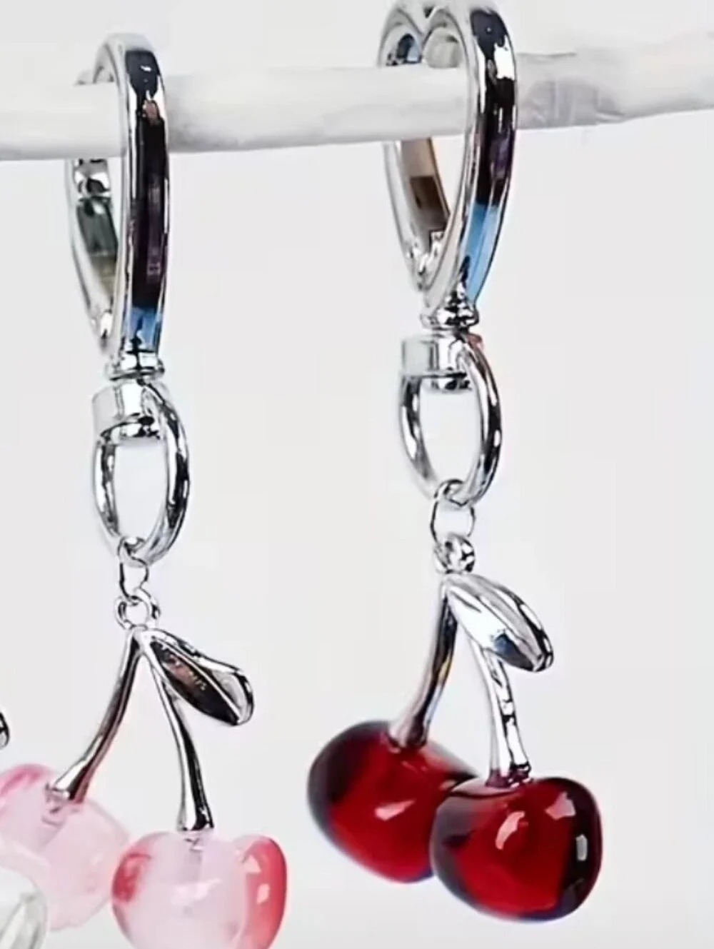 Heart Key Ring Cherry Keychain - Dark Red Cherry Charm